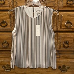 Calvin Klein Sleeveless Blouse Gray/Pink/Black Striped Women’s Petite Medium